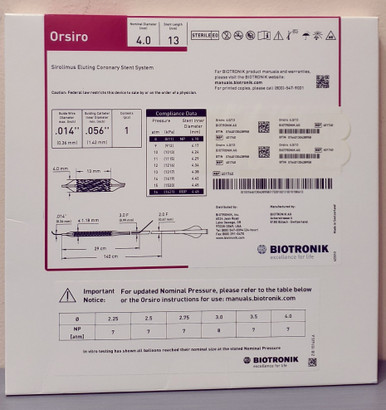 BIOTRONIK 401740 Orsiro Sirolimus Eluting Coronary Stent System 4.0 mm x 13 mm, Box of 01