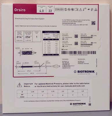 BIOTRONIK 401758 Orsiro Sirolimus Eluting Coronary Stent System 4.0 mm x 22 mm, Box of 01