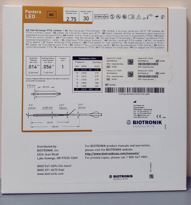 BIOTRONIK 367038 Pantera LEO Fast-Exchange PTCA Catheter 2.75 mm x 30 mm, Box of 01 