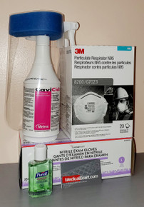 Essentials Kit PEK COVID-19, with Respirator Mask 3M™ N95, # 8200 / 07023, Box of 20; Surface Disinfectant Cleaner CaviCide™ 24 oz. Bottle; Hand Sanitizer Purell® Gel, Bottle 2 oz; Gloves Exam Nitrile, Large, box of 250; Face Shield, 01 Unit. (C19PEK12)