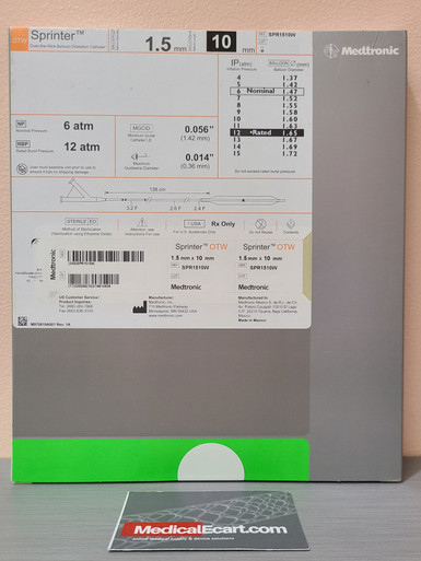 Medtronic SPR1510W Sprinter™ OTW Semicompliant Balloon Dilatation Catheter 1.5 mm x 10 mm, Box of 01