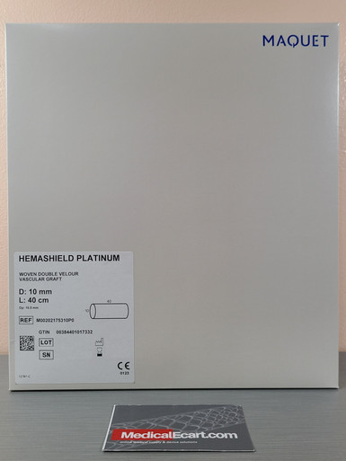 Getinge M00202175310P0 Hemashield Platinum Woven Double Velour, 175310P, Straight 10 mm x 40 cm. Box of 01