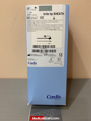 Cordis 401-511M BRITE TIP® Catheter Sheath Introducer, 401511M, with Mini-Guidewire, Fuschia, 0.035IN, 11CM Cannula, 5FR, Box of 5