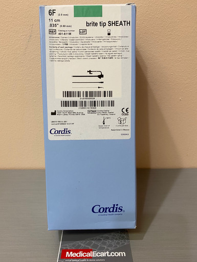 Cordis 401-611M BRITE TIP® Catheter Sheath Introducer, 401611M, with Mini-Guidewire, Fuschia, 0.035IN, 11CM Cannula, 6FR, Box of 5