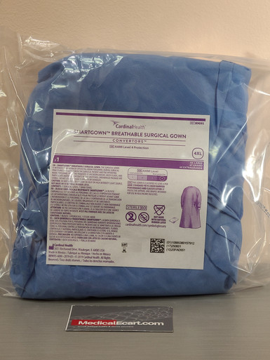 Cardinal Health 89095 SmartGown™ AAMI Level 4 Sterile Breathable SMS Surgical Gown, Blue, 4X-Large. Case of 12