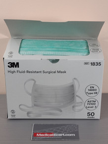 3M 1835 Surgical Mask High Fluid Resistant, ASTM Level 3, Pleated, Tie Closure, One Size Fits Most Green NonSterile. Case of 300 (6 box of 50)