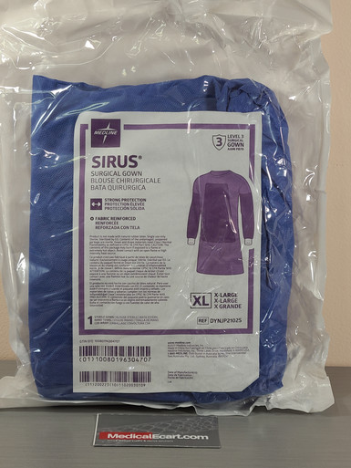Medline DYNJP2102S SIRUS® Surgical Gowns with Set-in Sleeve, AAMI Level 3 protection, Sterile Fabric-Reinforced , X-Large, Blue. Case of 20