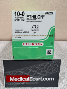 Ethicon 2892G ETHILON® Nylon Suture Tapercut  V75-3 3.5MM, 10-0 Black, 1 x 5IN/13CM