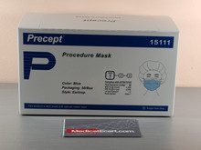Precept 15111 Procedure Mask Pleated Earloops One Size Fits Most Blue NonSterile ASTM Level 1, Box of 50