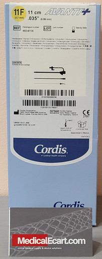 Cordis 402-611X AVANTI® + Mid-Length Sheath Introducer, 402611X, with Mini-Guidewire, Fuschia, 0.035 inch, 11cm Cannula, 11Fr. Box of 05