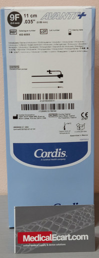 Cordis 402-609X AVANTI® + Mid-Length Sheath Introducer, 402609X, with Mini-Guidewire, Fuschia, 0.035 inch, 11cm Cannula, 9Fr. Box of 05