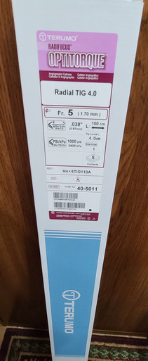 Terumo 40-5011, RH* 5TIG110A Radifocus ® Optitorque ® - Angiographic Catheter Radial TIG 4.0, 5Fr. Box of 5