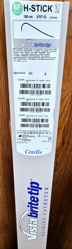Cordis 67027800, VISTA BRITE TIP® 670-278-00 H-STICK PTFE Nylon Guiding Catheter, 100cm, 6Fr, Box of 1