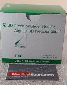 BD 305167 PrecisionGlide™ Hypodermic Needle Without Safety 21 Gauge 1-1/2 Inch Length