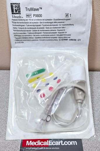 Edwards Lifesciences PX600 TruWave Disposable Pressure Transducers (DPT), (single packaged) with bonded 1-way shutoff stopcock, Box of 20