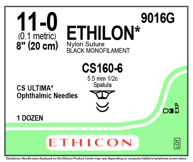 Ethicon 9016G ETHILON  Nylon Suture Ethilon  Nonabsorbable Nylon Suture, Ultima® Reverse Cutting CS160-6 5.5MM, 11-O Black, 1 X 8IN/20CM