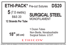 Ethicon DS20 ETHI-PACK Surgical Stainless Steel Suture