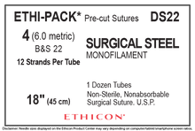 Ethicon DS22 ETHI-PACK Surgical Stainless Steel Suture