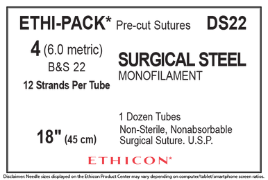 Ethicon DS22 ETHI-PACK Surgical Stainless Steel Suture