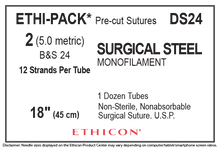 Ethicon DS24 ETHI-PACK Surgical Stainless Steel Suture