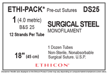 Ethicon DS25 ETHI-PACK Surgical Stainless Steel Suture