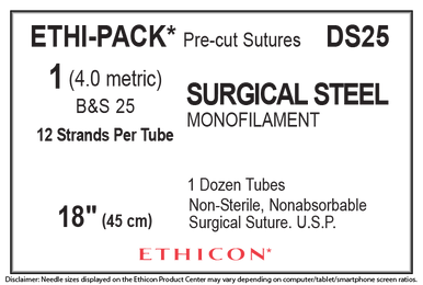 Ethicon DS25 ETHI-PACK Surgical Stainless Steel Suture