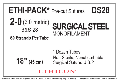 Ethicon DS28 ETHI-PACK Surgical Stainless Steel Suture