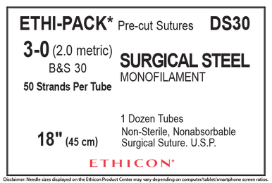 Ethicon DS30 ETHI-PACK Surgical Stainless Steel Suture