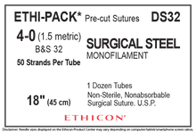 Ethicon DS32 ETHI-PACK Surgical Stainless Steel Suture
