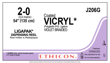 Ethicon J206G COATED VICRYL (polyglactin 910) Suture 2-0