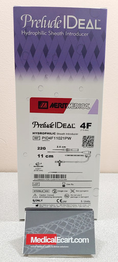 Merit PID4F11021PW, Prelude IDeal™, Hydrophilic Sheath Introducer, 4Fr, Length 11cm, Needle 22G, Plastic Jacketed, Angled Floppy Tip, Box of 5