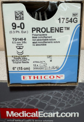 Ethicon 1754G  9-0 PROLENE BLUE 1X6" TG140-8 DOUBLE ARMED