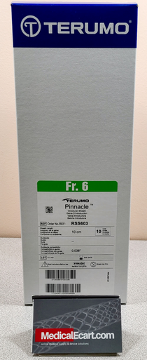Terumo RSS603 PINNACLE Introducer Sheaths 6Fr., 10cm, No Wire, Compatible with 0.038" Wire. Box of 10