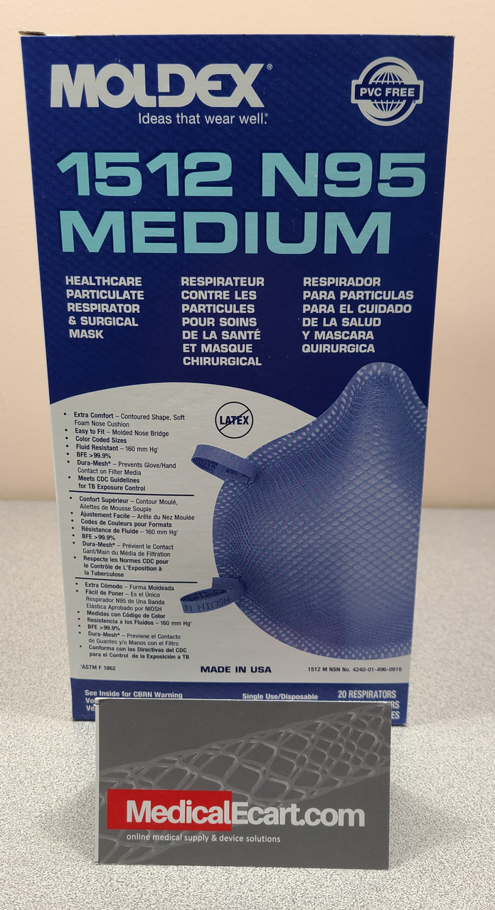 Moldex-Metric, 1512, Surgical Respirator, N95, Cup, Elastic Strap, Medium,