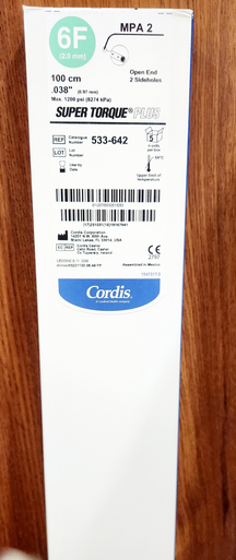Cordis 533-642 SUPER TORQUE® Plus, 533642,  MPA 2 SH Polyurethane Diagnostic Catheter, 6Fr 100 cm 2 side holes,  Box of 05