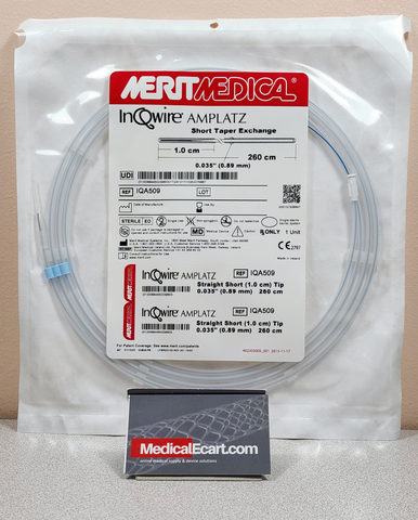 Merit Medical IQA509 InQwire® Amplatz Diagnostic Guide Wire, 0.035" (0.89 mm) X 260 cm (102"), Flexible Tip 1 cm Length, Straight, Short Tip, Box of 05 