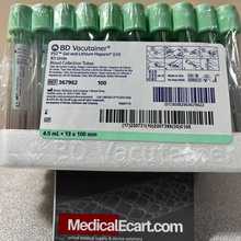 367962 BD Vacutainer® PST Venous Blood Collection Tube Plasma Tube Lithium Heparin / Separator Gel Additive 13 X 100 mm 4.5 mL Green BD Hemogard Closure B2953-62 Plastic Tube, Box of 100