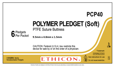 Ethicon PCP40 TFE Polymer Pledgets (Soft), 9.5mm x 4.8mm x 1.5mm, Box of 36 