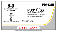 Ethicon PDP123H PDS® Plus Antibacterial (polydioxanone) Suture, Taper Point, Absorbable, BV 11mm / BV 3/8 Circle, Violet Monofilament 30" = 75cm, Size: 6-0, Box of 36