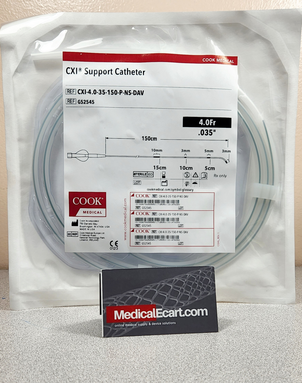 Cook G52545 CXI Support Catheters 4 Fr X 150 cm, Tungsten Marker Bands, DAV  Tip, CXI-4.0-35-150-P-NS-DAV