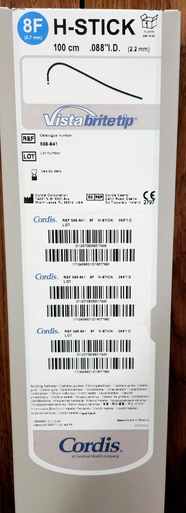 Cordis 588841, VISTA BRITE TIP® 558-841, H-STICK, Guiding Catheter 8F, .088” x 100cm, box of 1