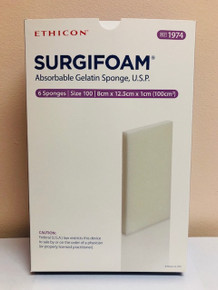 Ethicon 1974 SURGIFOAM® Absorbable Gelatin Sponge, 8 cm x 12.5 cm x 10 mm, Sterile, Box of 06