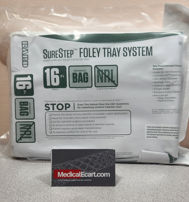 Bard A907316 SureStep Foley Tray System; Foley Catheter Tray, Lubri-Sil, 16 Fr,, 2000 ml Drainage Bag, Box of 10 