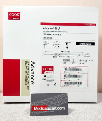  Cook G34328 Advance® 18LP PTA4-18-150-5-2 Low-Profile PTA Balloon Dilatation Catheter, 5mm X 2cm, 150 cm Catheter Length Over the Wire, Box of 01