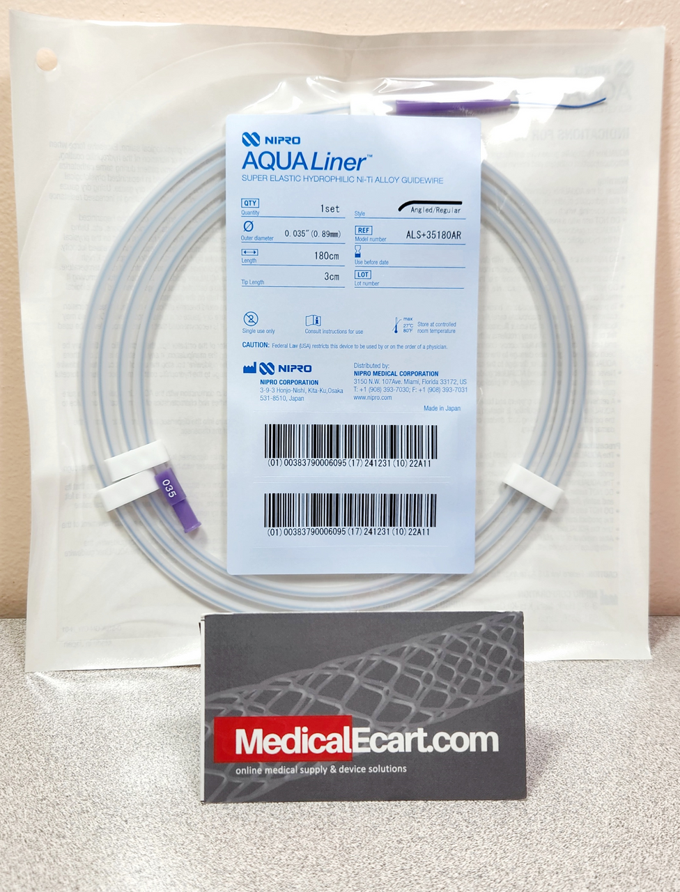 Nipro ALS+35180AR AQUALiner® Hydrophilic Nitinol Guidewire, .035