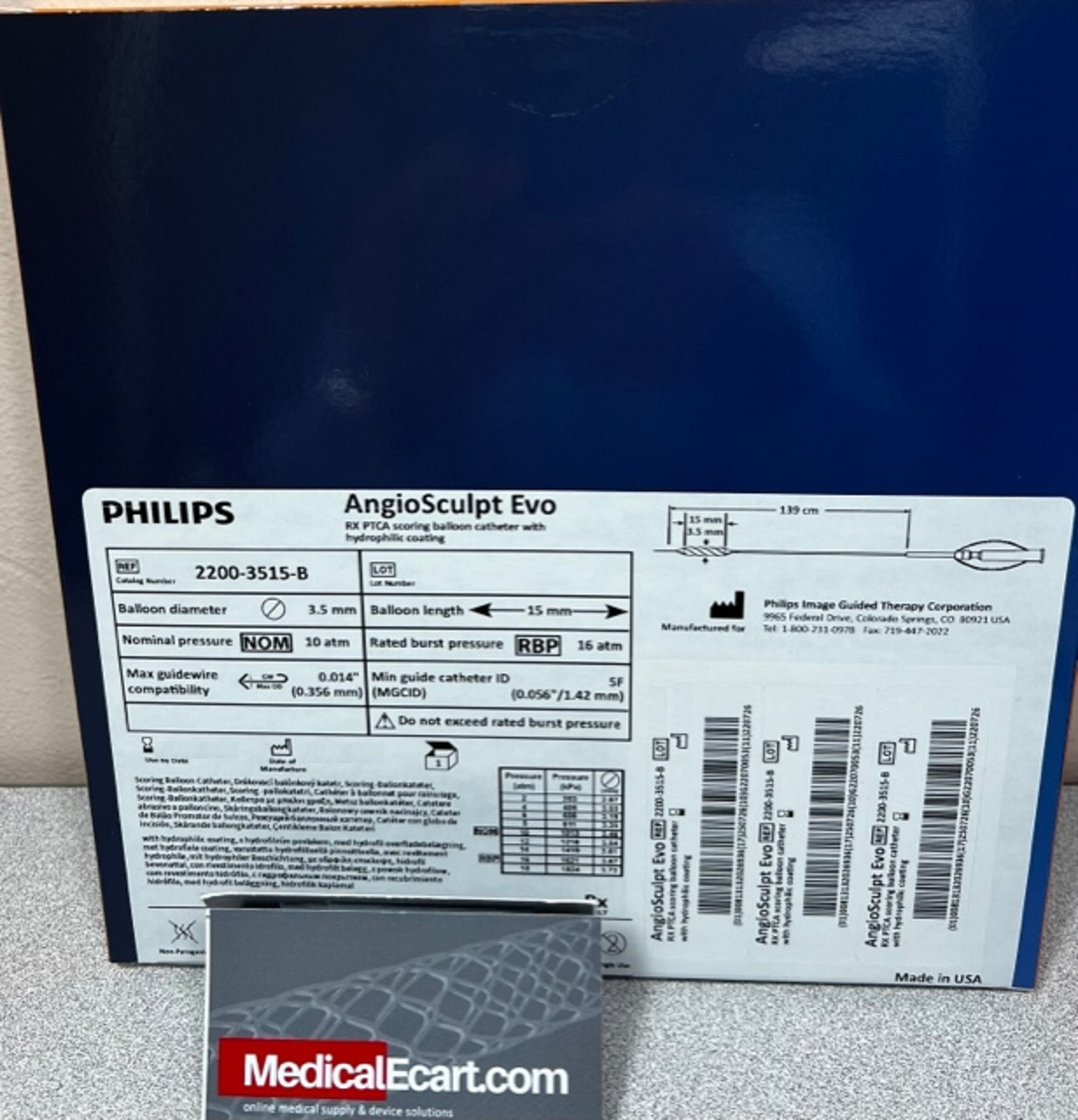 Philips 2200-3515-B AngioSculpt Evo RX PTA scoring Balloon Catheter