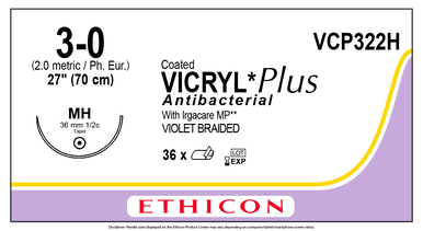 Ethicon VCP322H COATED VICRYL® Plus Antibacterial (polyglactin 910) Suture, Taper Point