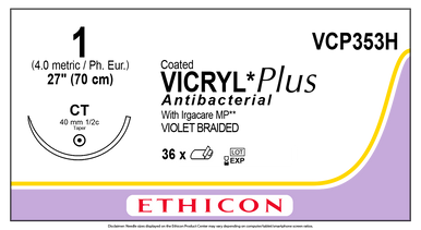 Ethicon VCP353H COATED VICRYL® Plus Antibacterial (polyglactin 910) Suture, Taper Point