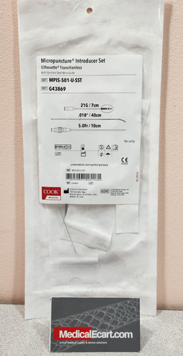 Cook Medical G43869, Introducer Access Set Micropuncture®, MPIS-501-U-SST, 5 Fr. X 10 cm Length Outer Catheter, 0.018 Fr. X 40 cm Length Wire Guide, 21 Gauge X 7 cm Length Needle, 01 Unit.