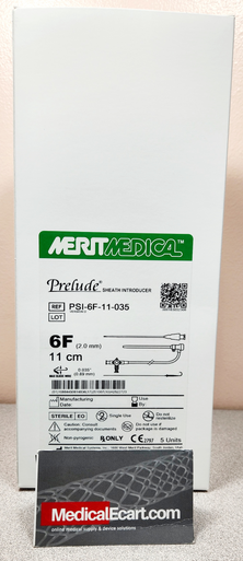 Merit PSI-6F-11-035 Prelude ® 11cm 6F Sheath Introducer w/ 0.035″ guide wire diameter. Box of 05